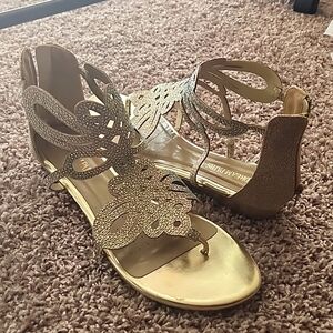 Gold jewel gladiator sandals